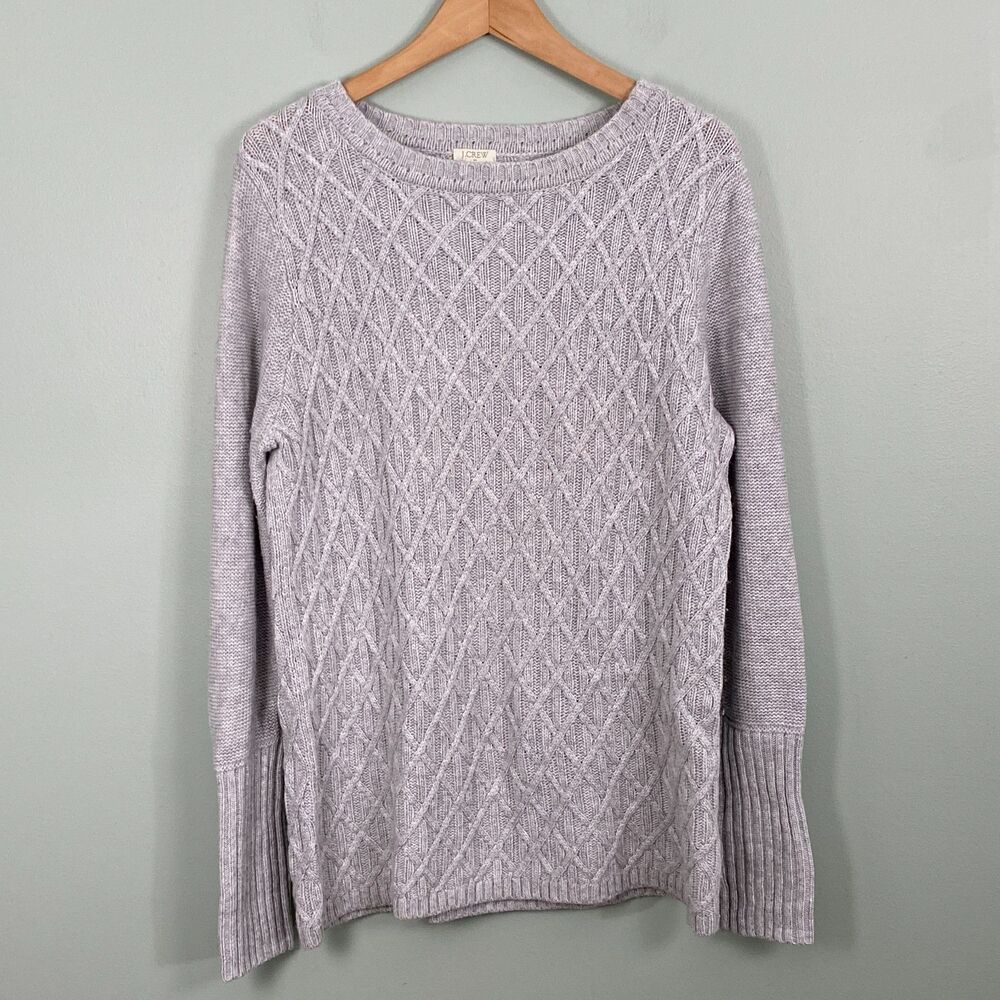J Crew Cable Knit Sweater Wool Blend Womens Large Gray Cozy Classic Preppy